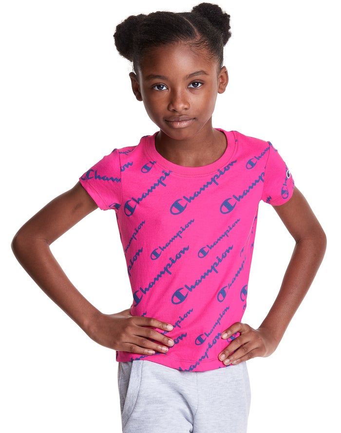 Champion Classic All Over Logo T-Shirt Meisjes - Roze - Belgie 4380XETZL